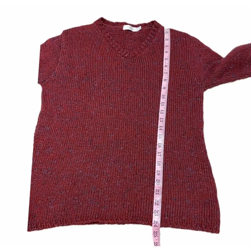 Relais Knitwear Chunky Knit V-Neck Sweater Multicolor knit Details Red Large‎ - Picture 7 of 9